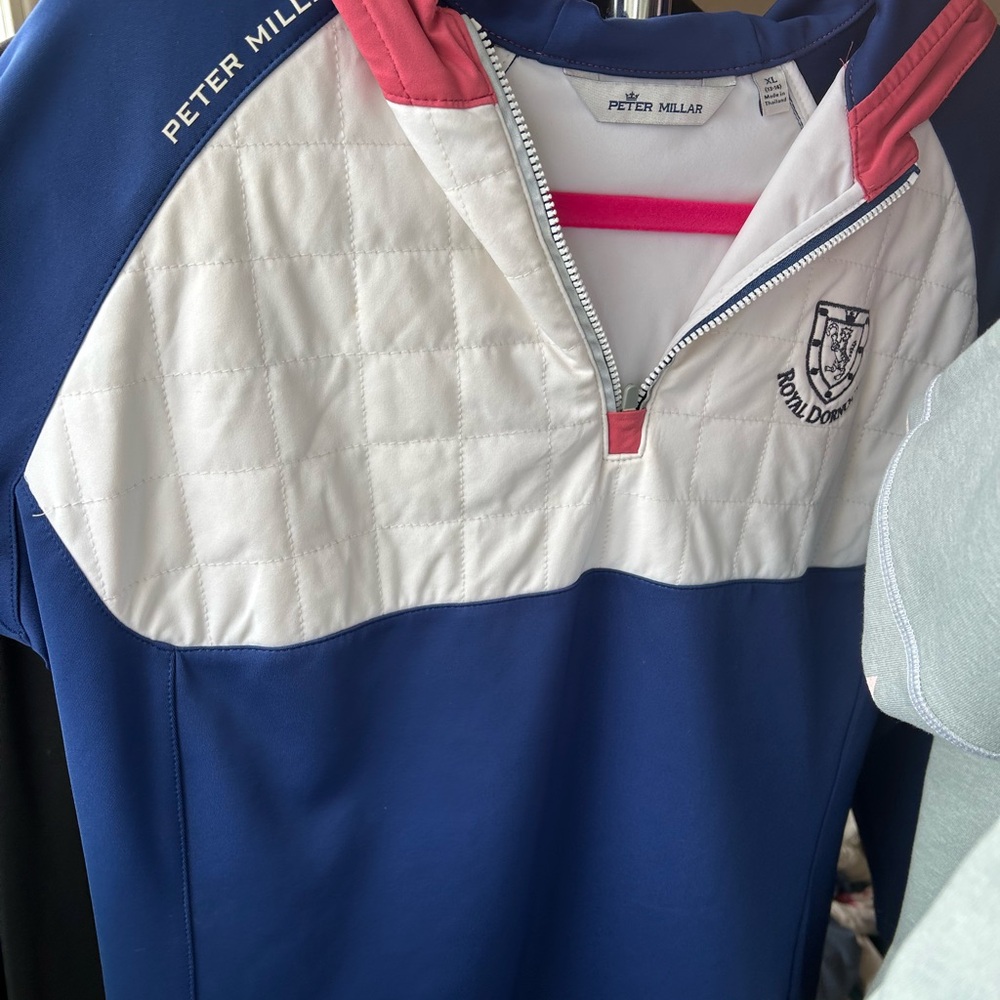 Peter Millar x Royal Dornoch Golf Hoodie Pullover Color Block Quilted sz XL